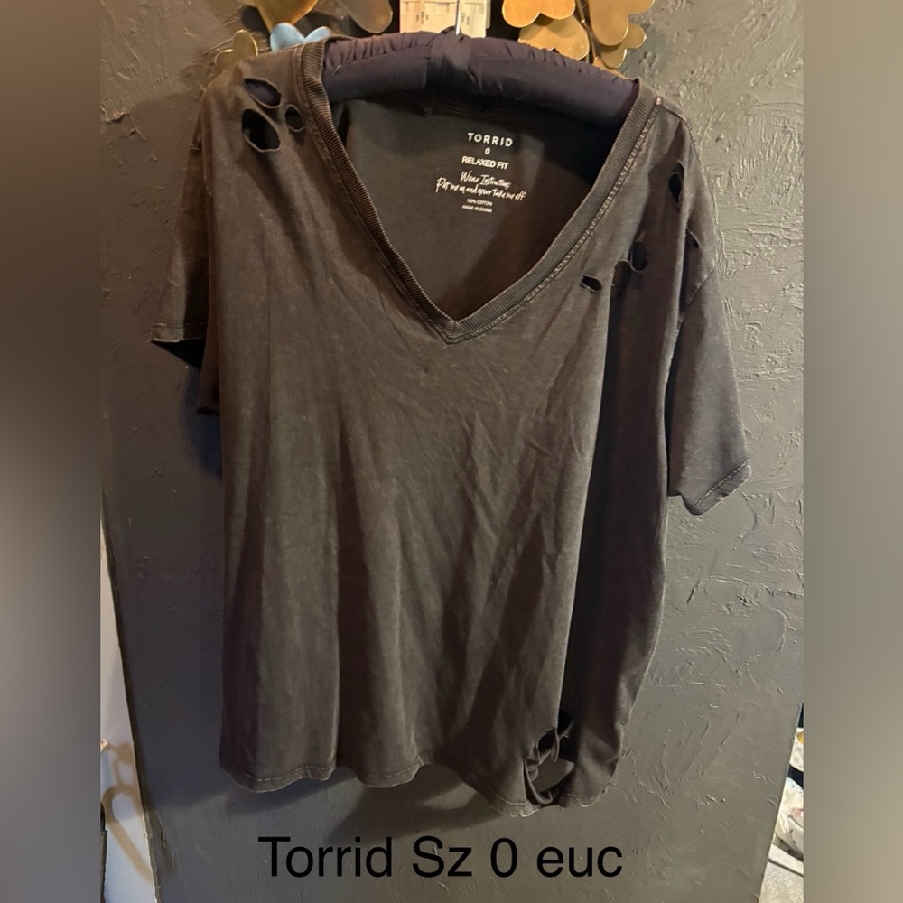 Torrid Charcoal Distressed V-Neck Tee 0x